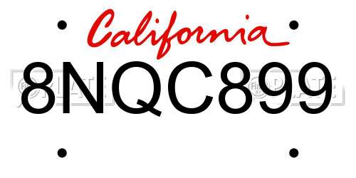 8NQC899 California License Plate