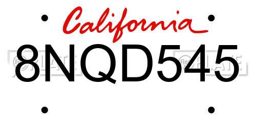 8NQD545 California License Plate