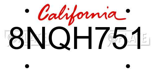 8NQH751 California License Plate