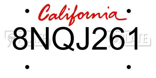 8NQJ261 California License Plate