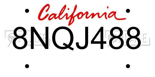8NQJ488 California License Plate