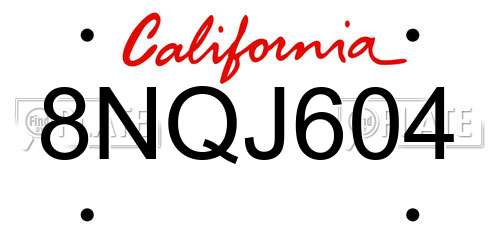 8NQJ604 California License Plate