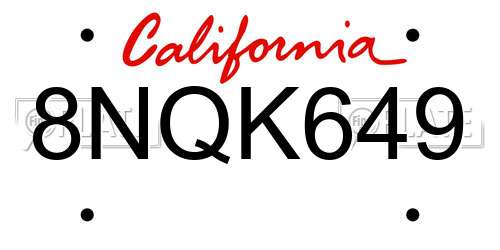 8NQK649 California License Plate