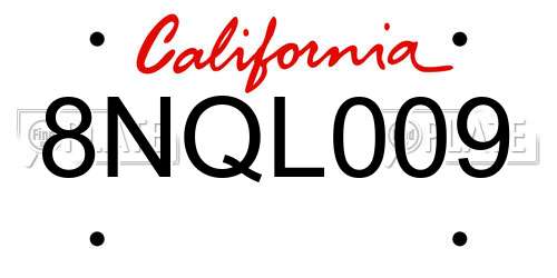 8NQL009 California License Plate