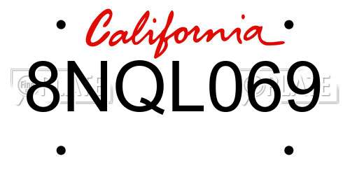 8NQL069 California License Plate