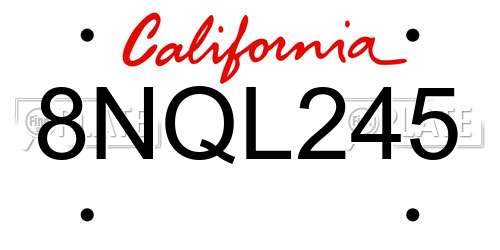 8NQL245 California License Plate