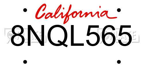 8NQL565 California License Plate