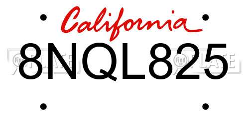 8NQL825 California License Plate