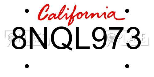 8NQL973 California License Plate