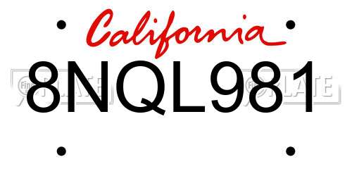 8NQL981 California License Plate