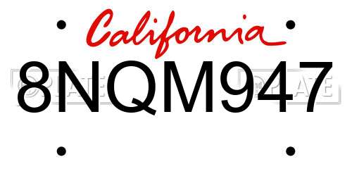 8NQM947 California License Plate
