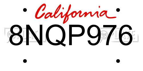 8NQP976 California License Plate