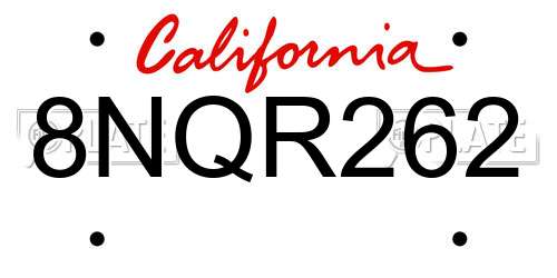 8NQR262 California License Plate