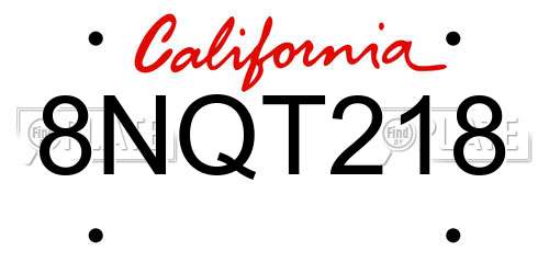8NQT218 California License Plate