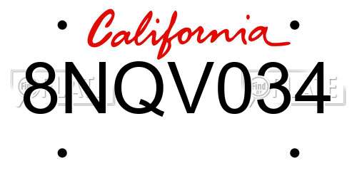 8NQV034 California License Plate
