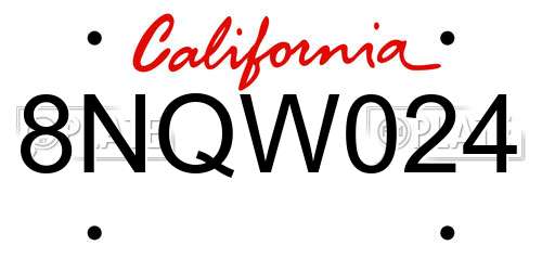 8NQW024 California License Plate