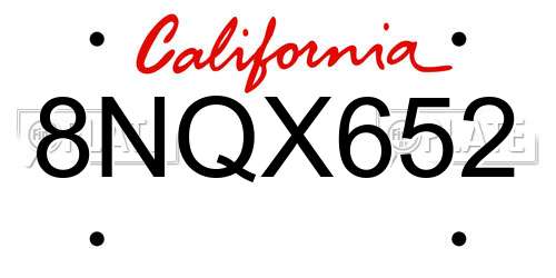 8NQX652 California License Plate
