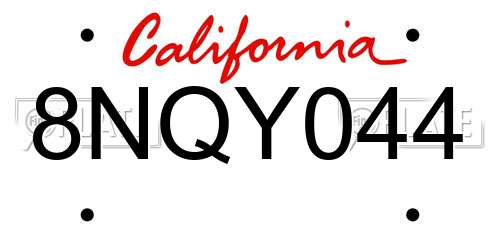 8NQY044 California License Plate