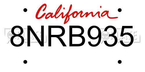 8NRB935 California License Plate