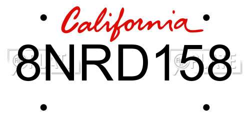 8NRD158 California License Plate