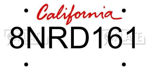 8NRD161 California License Plate