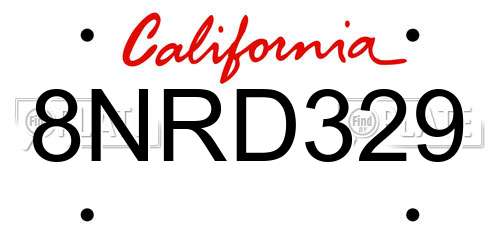 8NRD329 California License Plate