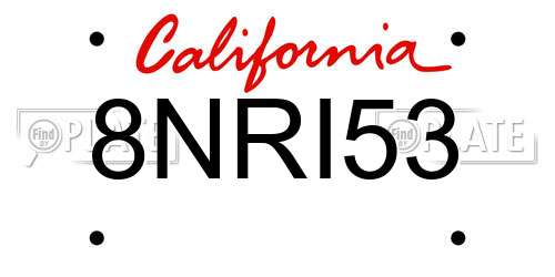 8NRI53 California License Plate