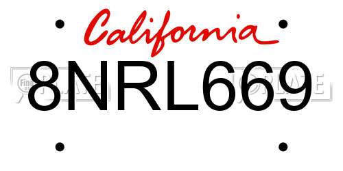 8NRL669 California License Plate