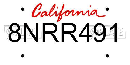 8NRR491 California License Plate