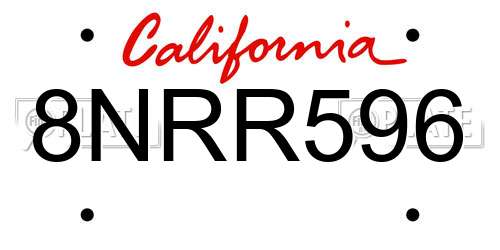 8NRR596 California License Plate