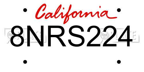 8NRS224 California License Plate