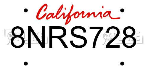 8NRS728 California License Plate