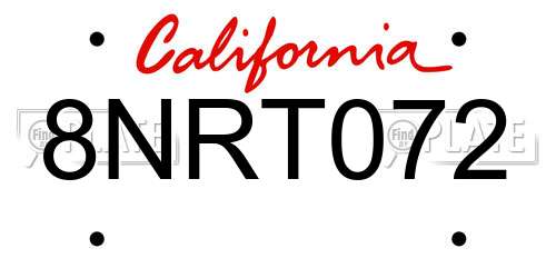 8NRT072 California License Plate