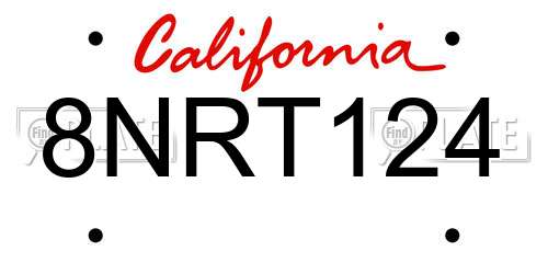 8NRT124 California License Plate
