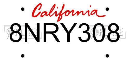 8NRY308 California License Plate