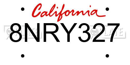 8NRY327 California License Plate