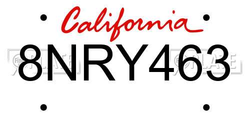 8NRY463 California License Plate