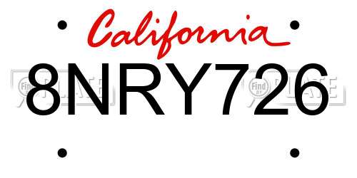 8NRY726 California License Plate