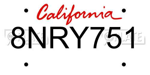 8NRY751 California License Plate