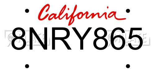 8NRY865 California License Plate