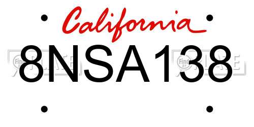 8NSA138 California License Plate