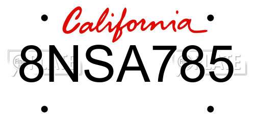 8NSA785 California License Plate