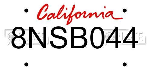 8NSB044 California License Plate