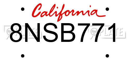 8NSB771 California License Plate