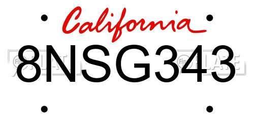 8NSG343 California License Plate