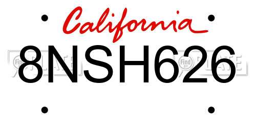 8NSH626 California License Plate