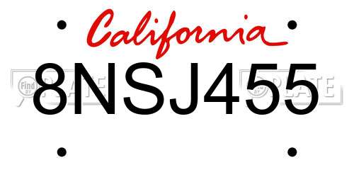 8NSJ455 California License Plate