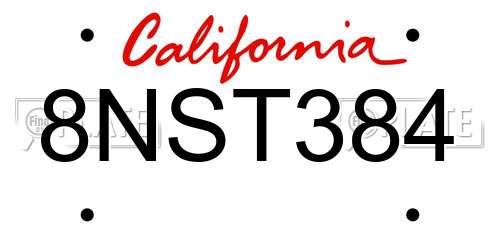 8NST384 California License Plate