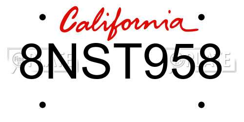 8NST958 California License Plate