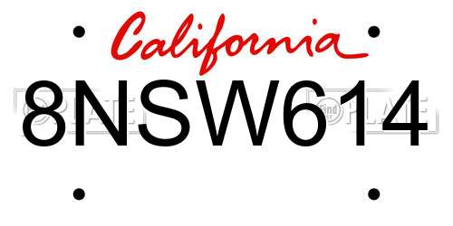 8NSW614 California License Plate